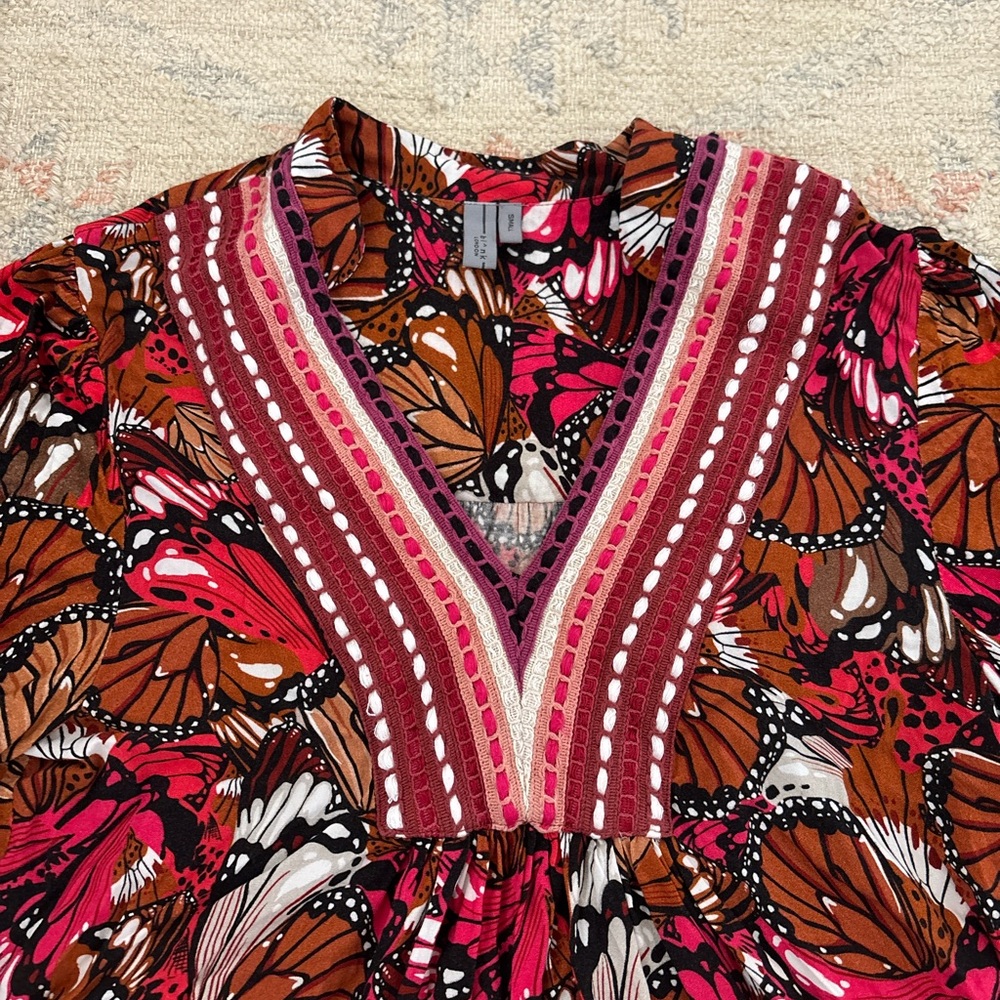 Anthropologie Monarch Butterfly Print Peasant Knit Shirt